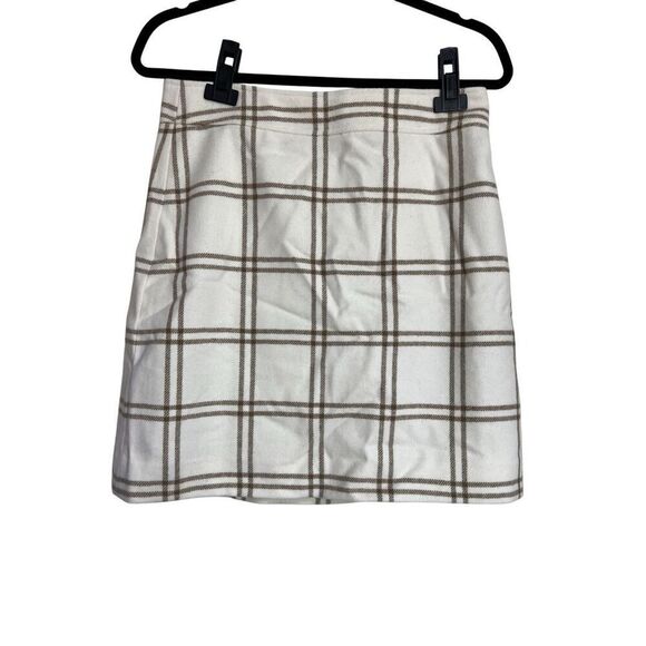 J. Crew Skirt Womens Size 8 Ivory Camel A-Line Mini Plaid Wool Blend Lined NWT - Picture 1 of 10